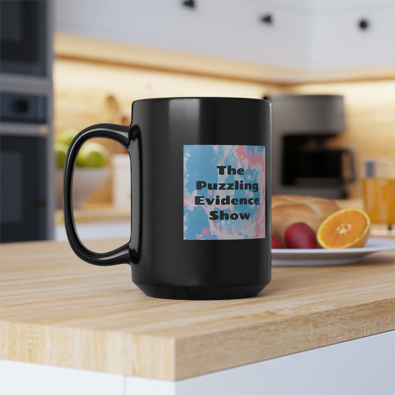 The Puzzling Evidence Show 1 Black Mug, 15oz