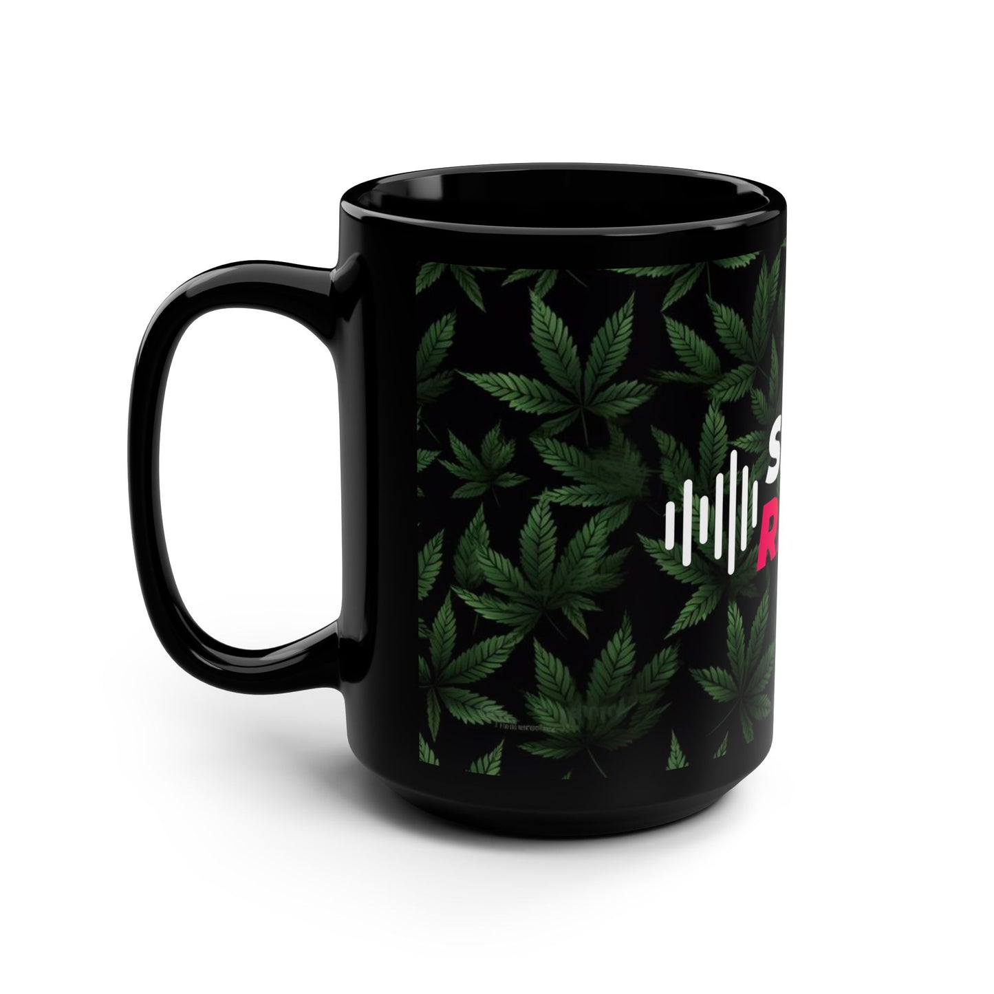 Slack Radio / Cannabis Leaf Black Mug, 15oz