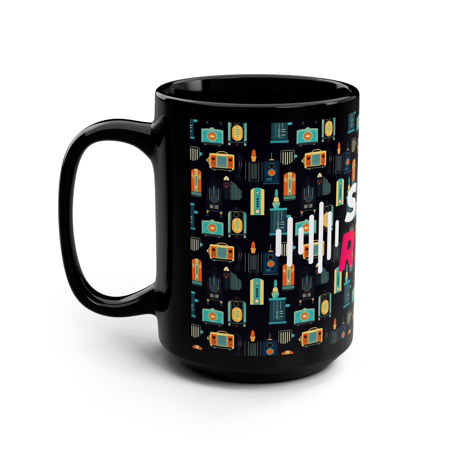 Retro Slack Radio Black Mug, 15oz