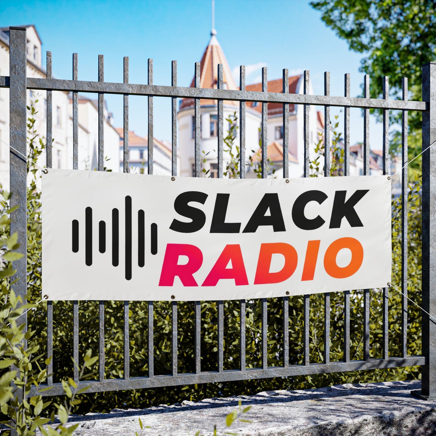 White Slack Radio Vinyl Banners