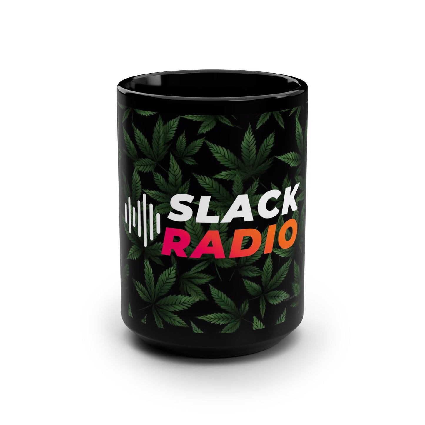 Slack Radio / Cannabis Leaf Black Mug, 15oz