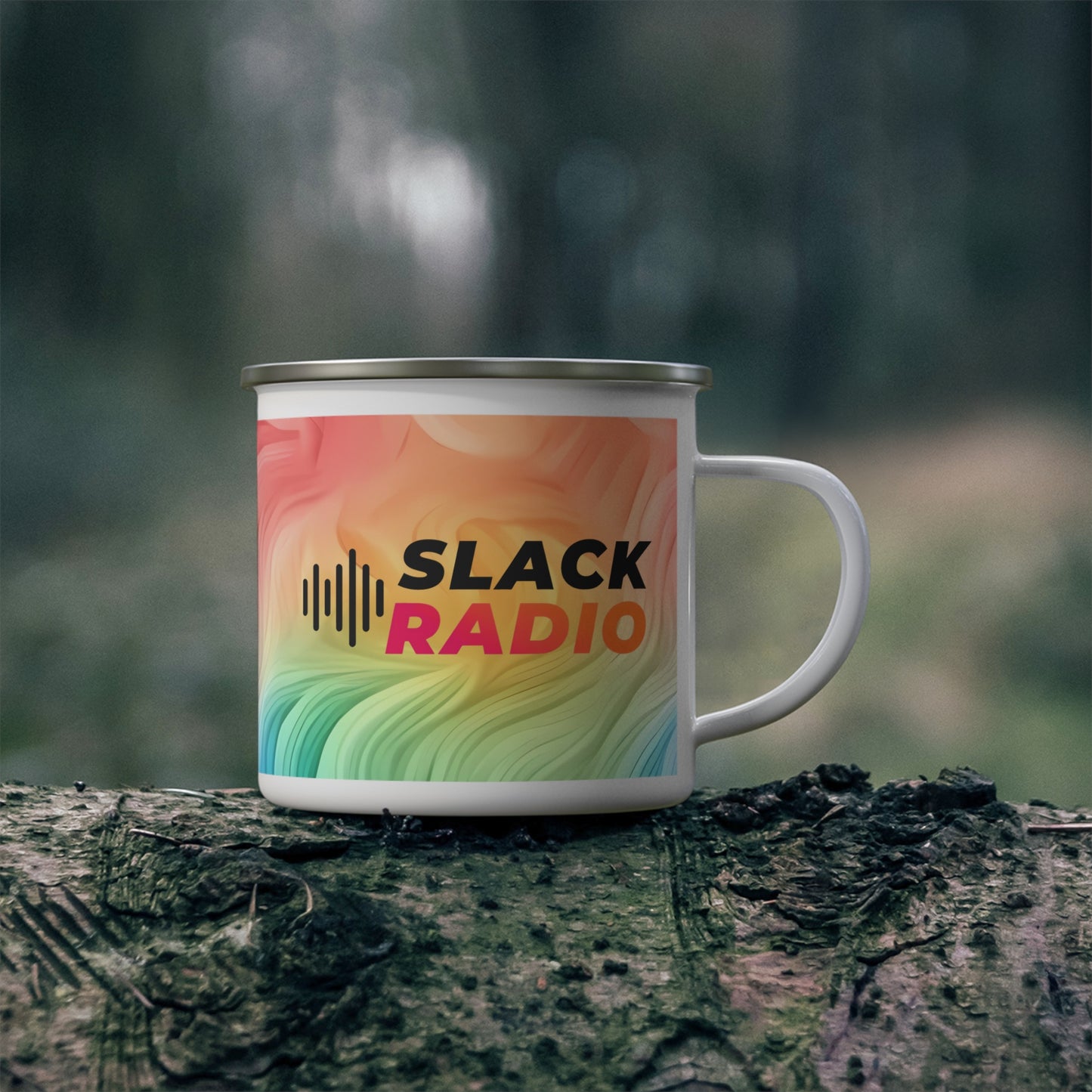 Slack Radio Rainbow Swirl Enamel Camping Mug