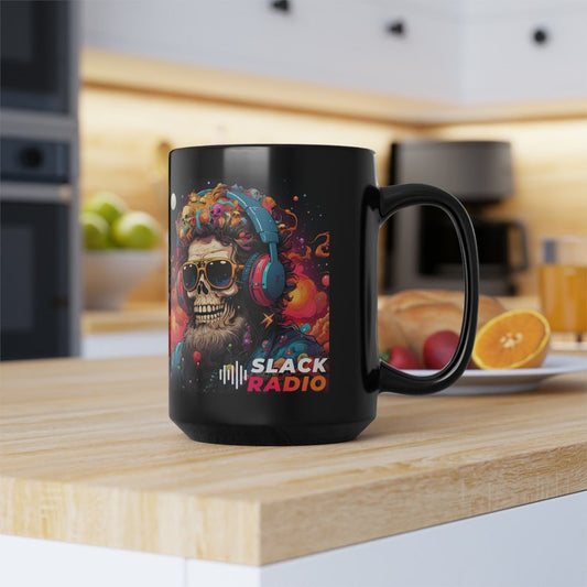 Slack Radio Skull DJ Black Mug, 15oz