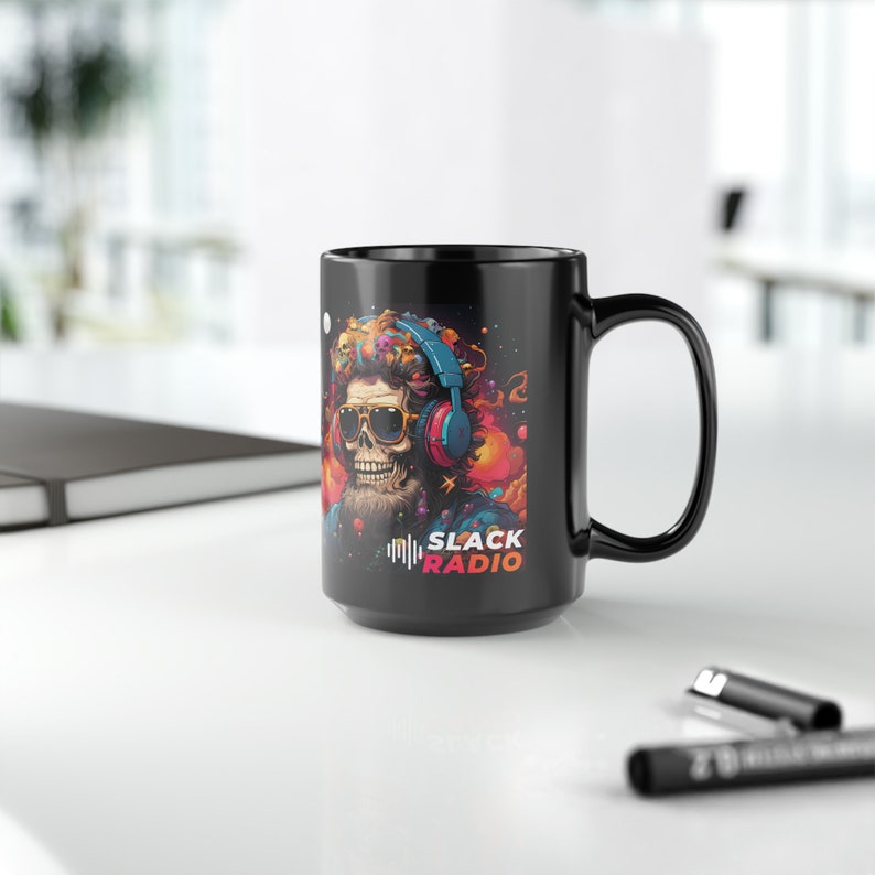 Slack Radio Skull DJ Black Mug, 15oz