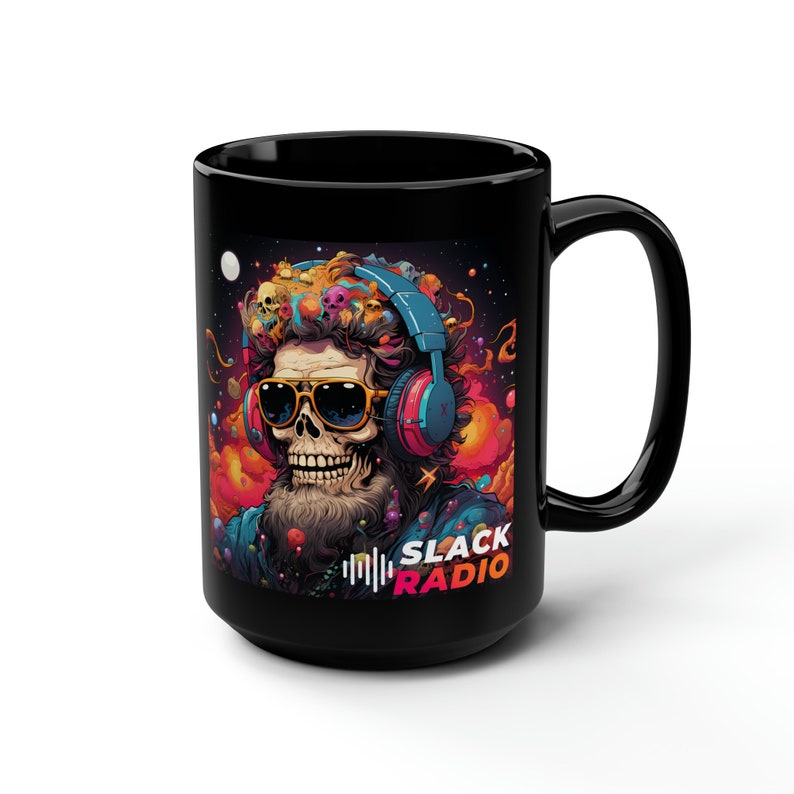 Slack Radio Skull DJ Black Mug, 15oz