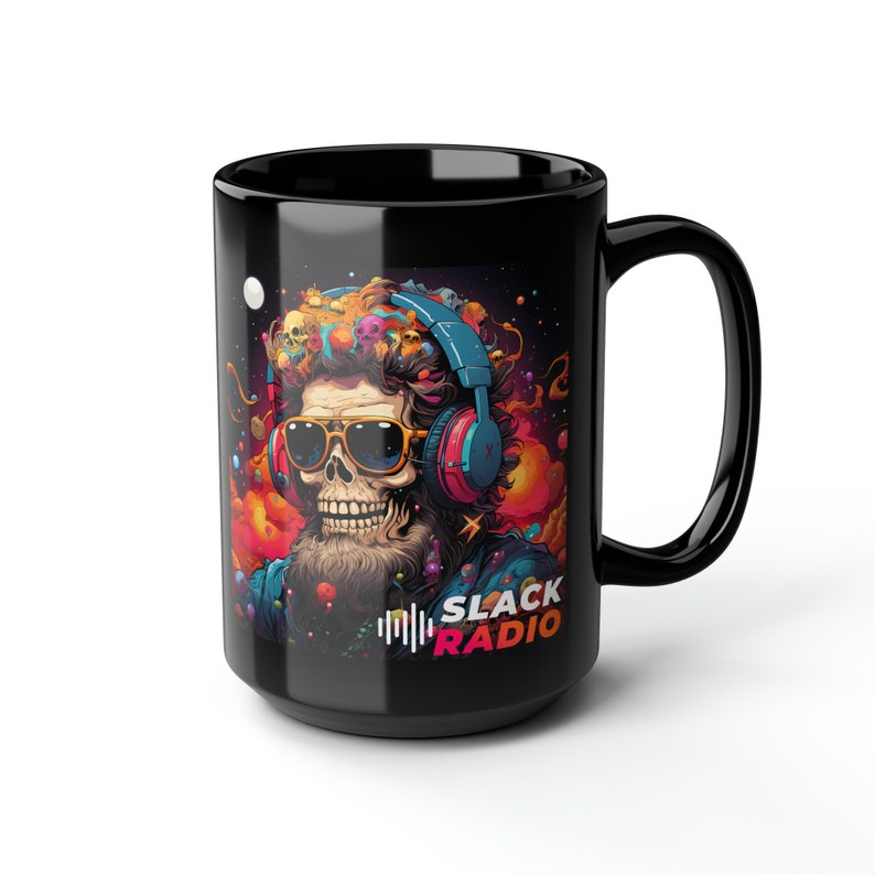 Slack Radio Skull DJ Black Mug, 15oz