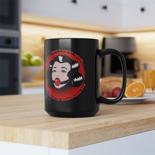 Shhh Listen To Slack Radio Black Mug, 15oz